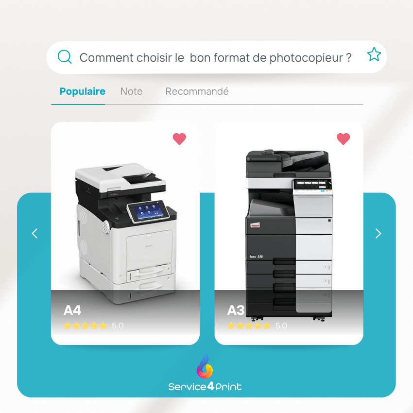Les formats papier les plus utilisés avec un photocopieur : A4, A3 et plus